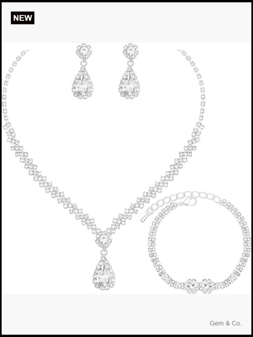 3-Piece Crystal Jewelry Set Necklace Earrings Bracelet Bridal